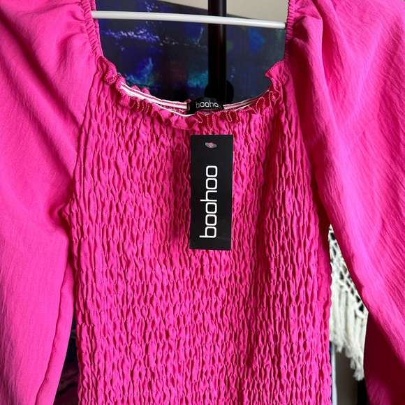 BooHoo Hot Pink Barbie Vibes Ruched Mini Dress Size 8 - Picture 2 of 3